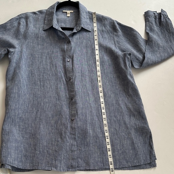 Eileen Fisher Organic Linen Blue Button Down Shirt - Picture 7 of 8